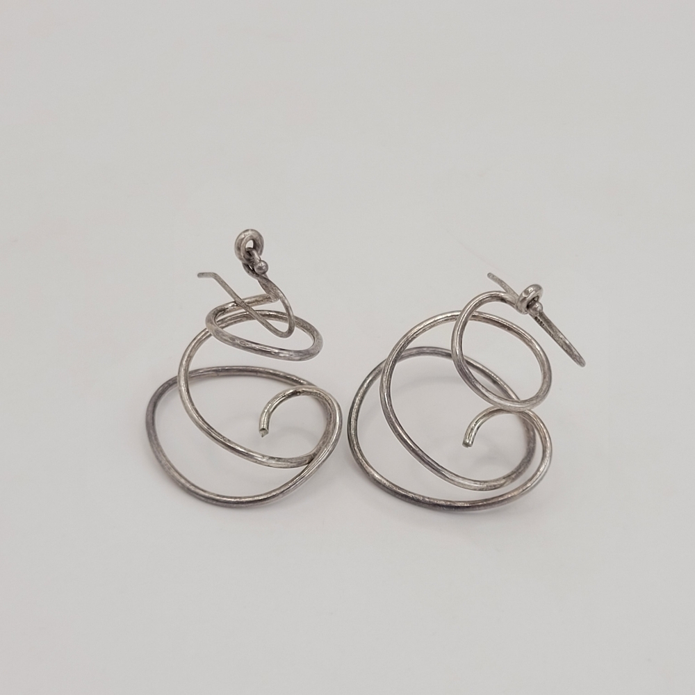 925 Sterling Silver Abstract Spiral Dangle Drop Whimsy Style Earrings
